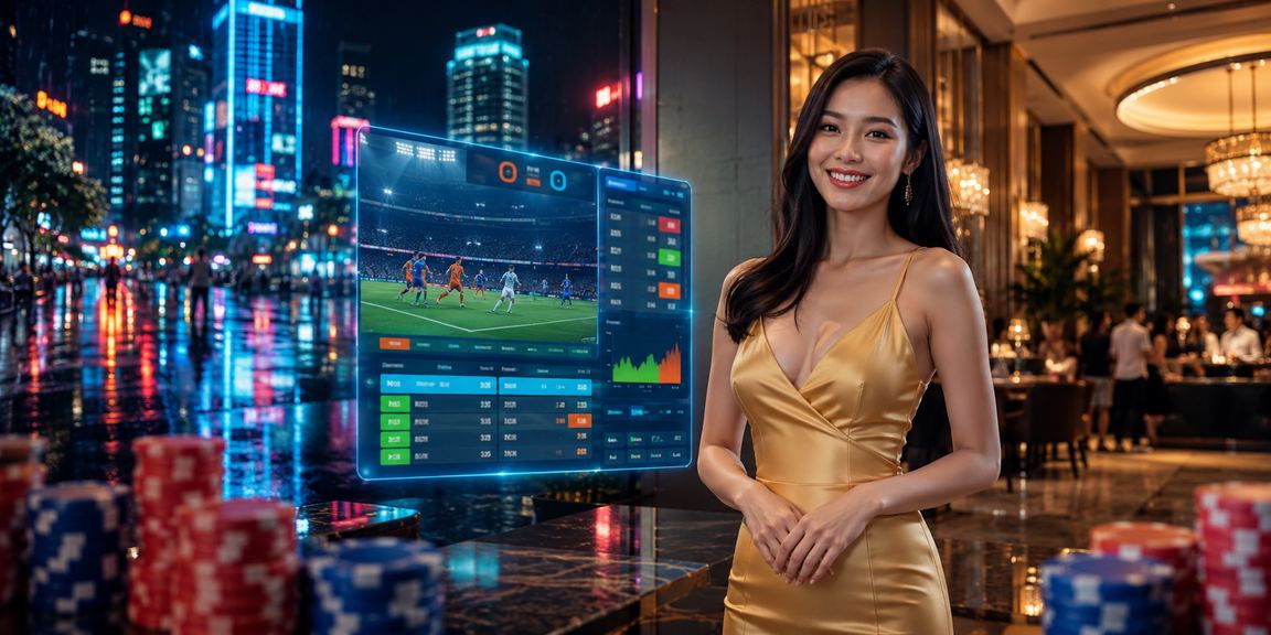 Sảnh casino neon rực rỡ tại Thành phố Hồ Chí Minh về đêm