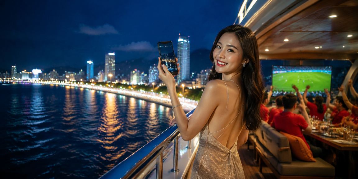 Người dùng tại Nha Trang theo dõi khuyến mãi winaz trên điện thoại trong lễ hội